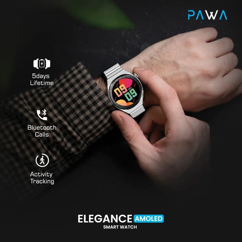 ساعت هوشمند پاوا مدل Elegance شمارنده ضربان قلب، گام شمار، نمایش اعلان، بند فلزی — تصویر ۳