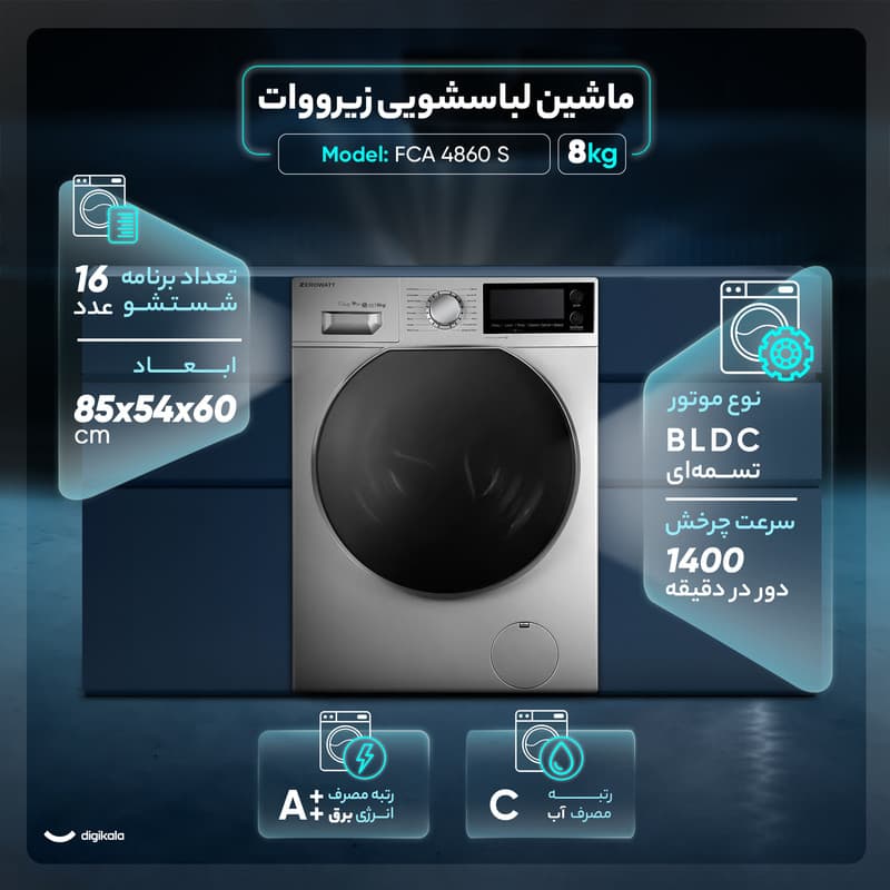 ماشین لباسشویی 8 کیلوگرم اتوماتیک زیرووات مدل FCA 4860 S — تصویر ۴