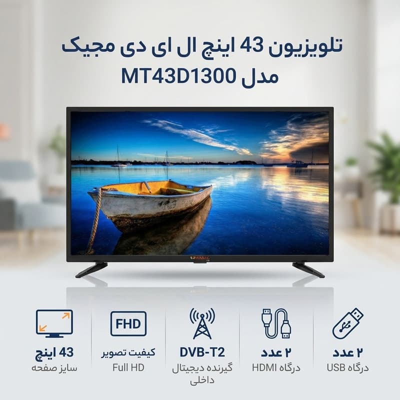 تلویزیون 43 اینچ ال ای دی مجیک مدل MT43D1300 — تصویر ۲