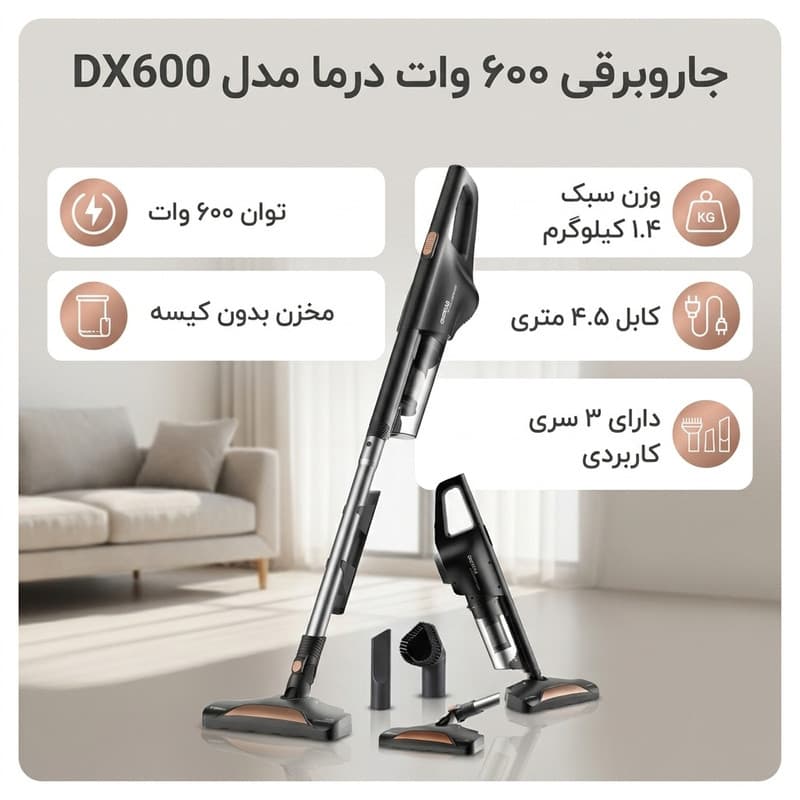 جاروبرقی 600 وات درما مدل DX600 — تصویر ۳