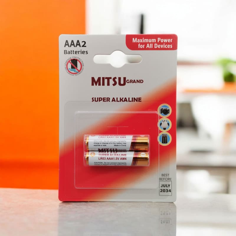 باتری نیم قلمی آلکالین مدل MitsuGrand بسته 2 عددی — تصویر ۲