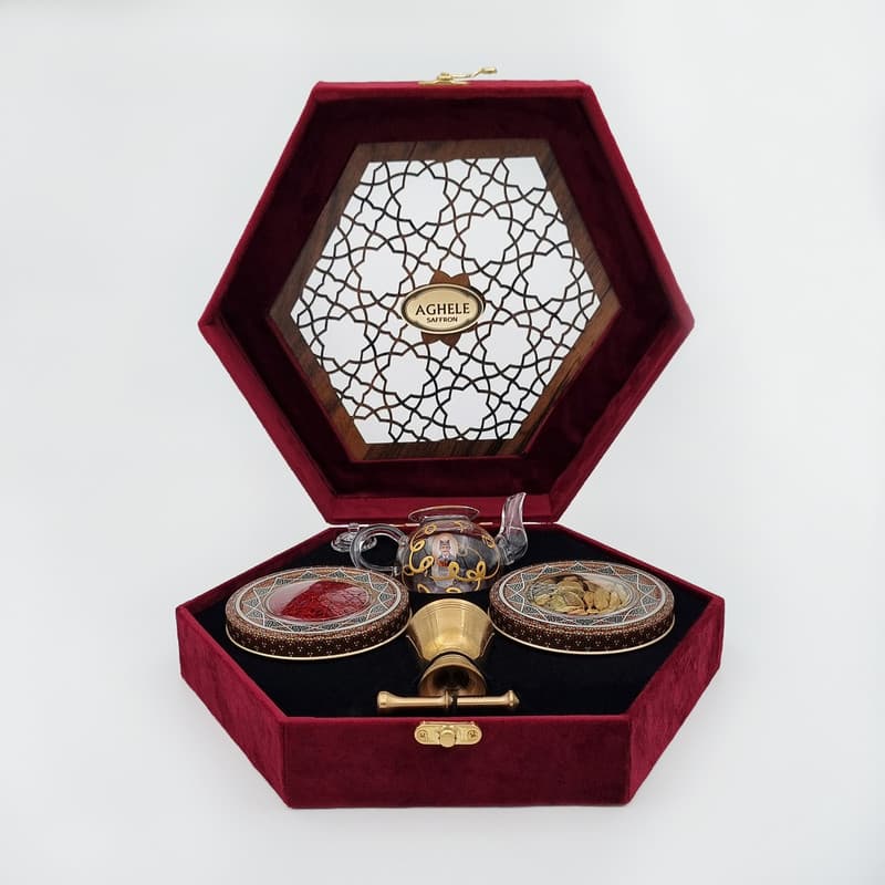 زعفران کادویی عاقله - 3 گرم به همراه هل - 10 گرم و قوری و هاون — تصویر ۵