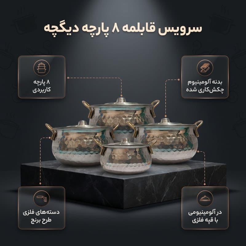 سرویس قابلمه 8 پارچه مدل دیگچه — تصویر ۲