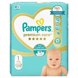 پوشک بچه پمپرز مدل premium care سایز ۱ بسته ۷۲ عددی