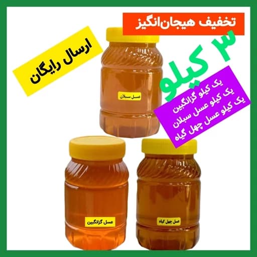 عسل های طبیعی پرفروش کوهیار 3 کیلویی (عسل چهل گیاه، عسل سبلان، عسل گزانگبین ) قیمت عمده ارسال رایگان و سریع