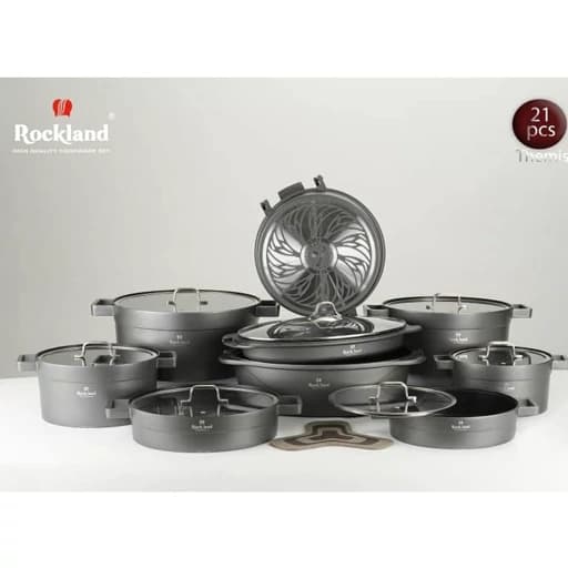 سرویس قابلمه راکلند سری جدید آلمانی تمیس درجه یک 21پارچه با تابه مرغ و ماهی(طوسی) پس کرایه — تصویر ۲