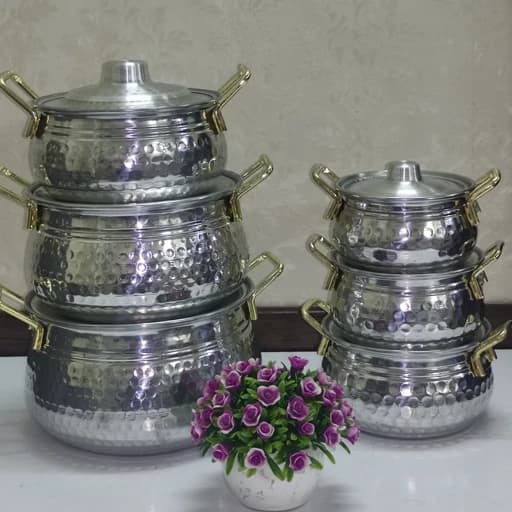سرویس قابلمه روحی چکشی دسته طلایی 6 تایی — تصویر ۲