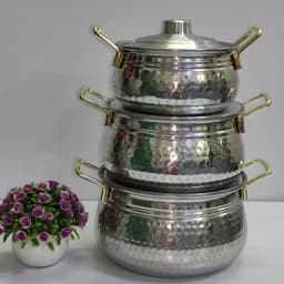 سرویس قابلمه روحی چکشی 3 تایی بزرگ دسته طلایی — تصویر ۳