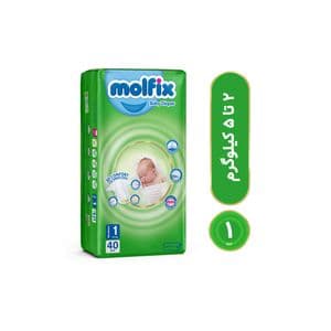 پوشک چسبی بچه مولفیکس مدل اکو سایز یک 40 عددی به همراه دستمال مرطوب