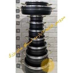 سرویس قابلمه گرانیتی16پارچه سایز بزرگ اسبیکو دسته طلایی — تصویر ۳