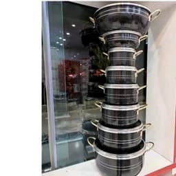 سرویس قابلمه تفلون 14پارچه داخل زنبوری دسته طلایی — تصویر ۳