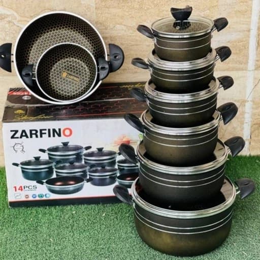 سرویس قابلمه گرانیتی 14 پارچه ظرفینو دسته پلاستیکی