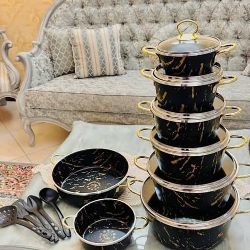 سرویس قابلمه گرانیت 19 پارچه ماربل برند پرتوکالا (پس کرایه)