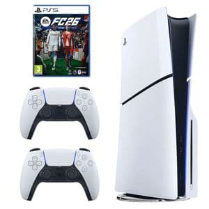 کنسول بازی سونی مدل PlayStation 5 Slim ریجن اروپا سری 2016A نسخه دیسک‌خور ظرفیت یک ترابایت به همراه دسته اضافی و بازی EA SPORTS FC 26