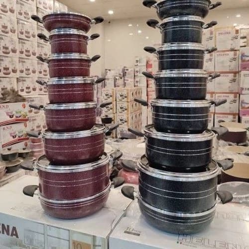 سرویس قابلمه 14 پارچه گرانیتی ضخیم طرح چدن درجه 1 داخل گرانیتی