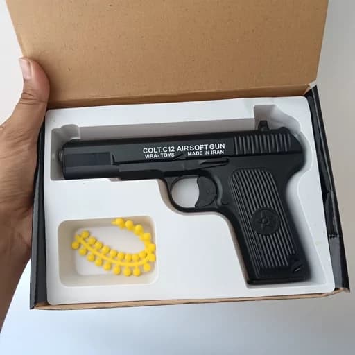 اسباب بازی کلت ساچمه ای ایرانی کلت ویرا تویز کلت ساچمه ای مدل c12 تفنگ ساچمه ای C12 کلت فلزی پلاستیکی AIR SOFT GUN c12 — تصویر ۲