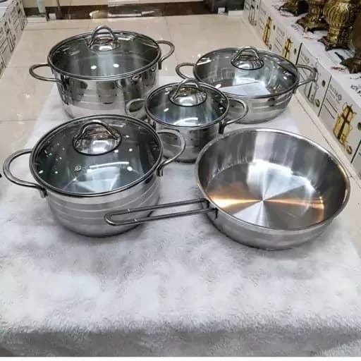 سرویس قابلمه استیل 9 پارچه کف چدن مارک دستی لوکس — تصویر ۲