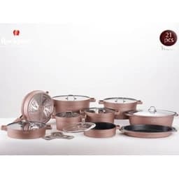 سرویس قابلمه راکلند تمیس سری جدید آلمانی درجه یک 21پارچه با تابه مرغ و ماهی(رزگلد) پس کرایه — تصویر ۳