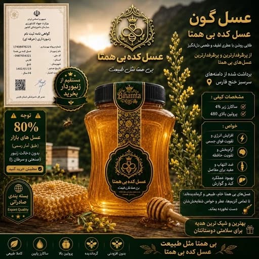 عسل طبیعی گون ویژه ( بسته بندی صادراتی ) ساکارز زیر 3/6 با برگه آزمایش از کندو دار — تصویر ۲