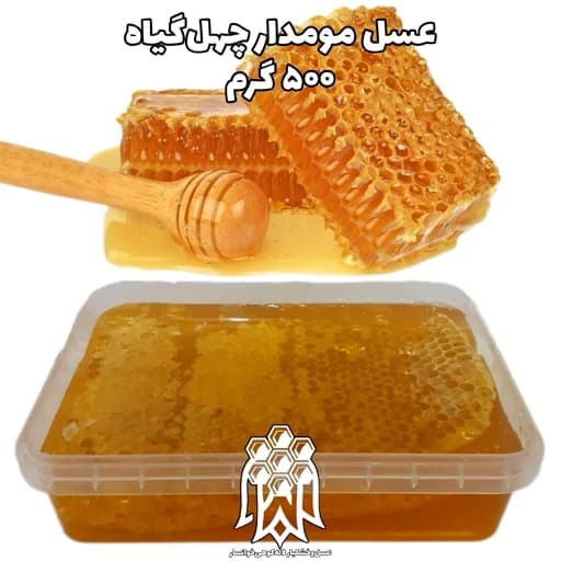 عسل باموم چهل گیاه طبیعی ( 500 گرم ) عسل مومدار لاله کوهی خوانسار