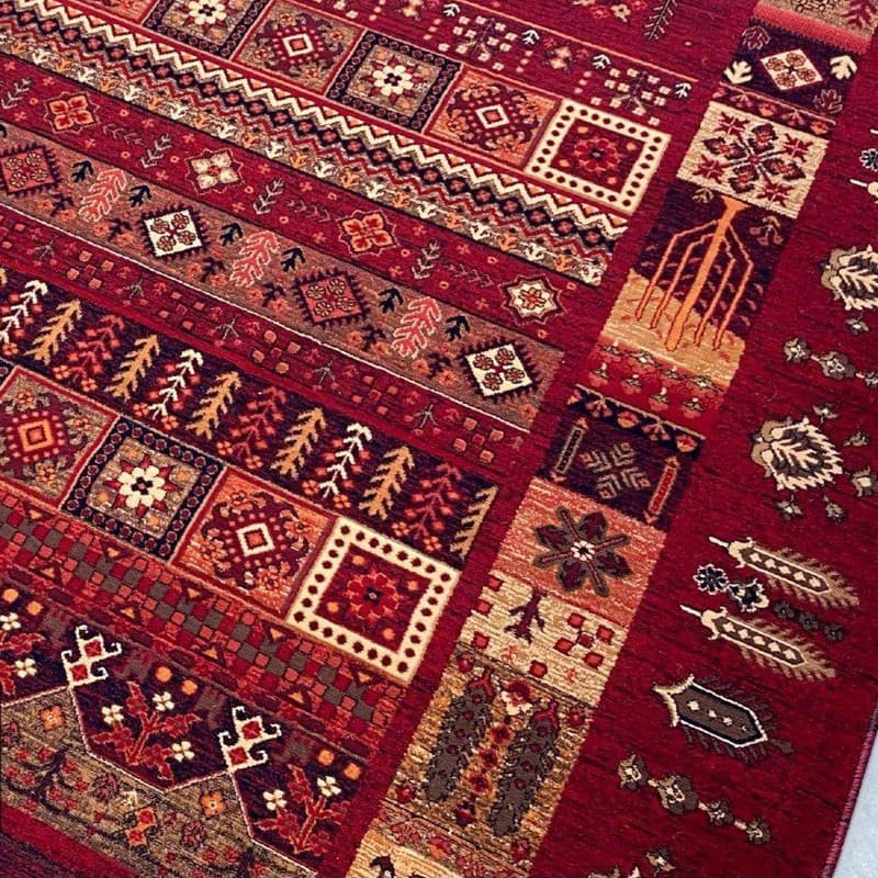 فرش ماشینی هیوا طرح خزان کد 430 زمینه لاکی — تصویر ۵