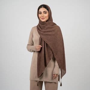 روسری زنانه مدل پلیسه نخی کرپ مزون دوز قواره بزرگ منگوله دار