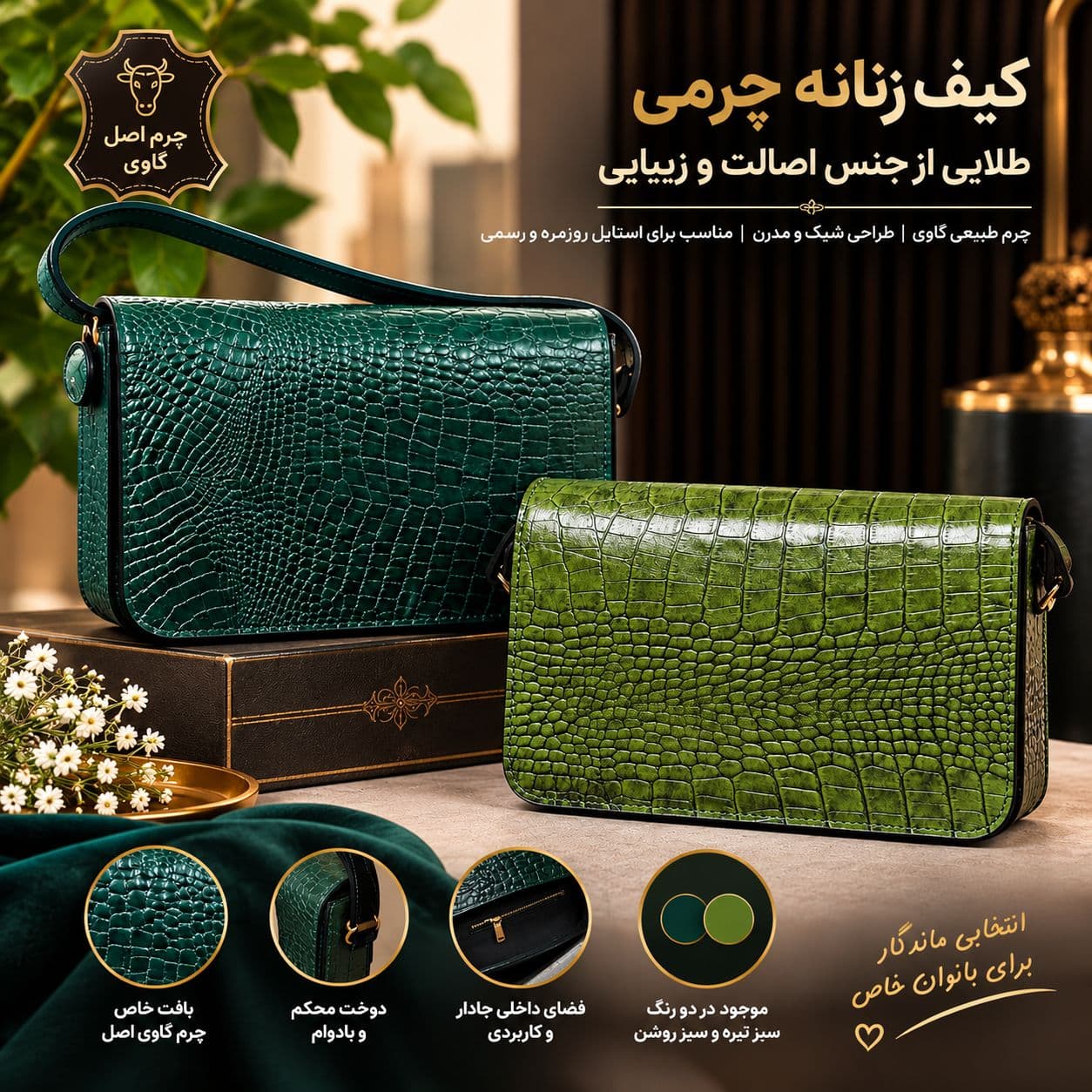 کیف چرم طبیعی زنانه — تصویر ۵