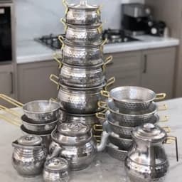 سرویس قابلمه روحی 28پارچه چکشی دسته طلایی — تصویر ۳