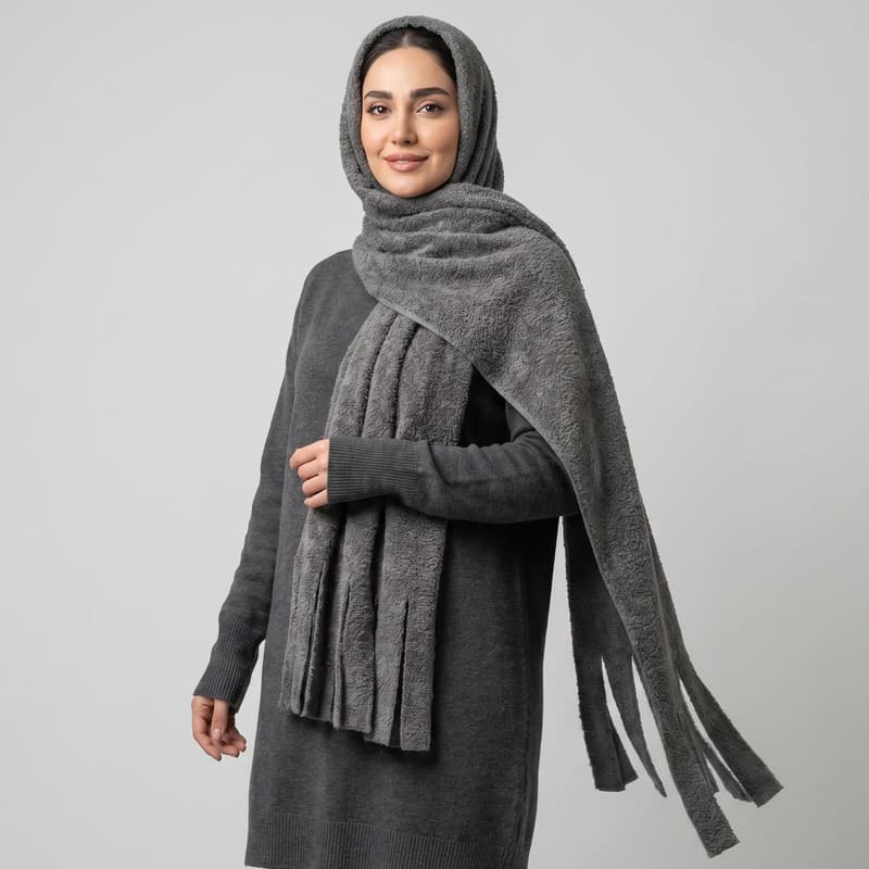 شال زنانه مدل ساده تدی ریش ریشی — تصویر ۱۲