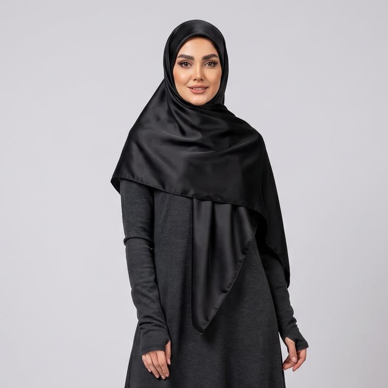 روسری زنانه مدل ساتن ابریشم رنگ مشکی — تصویر ۴
