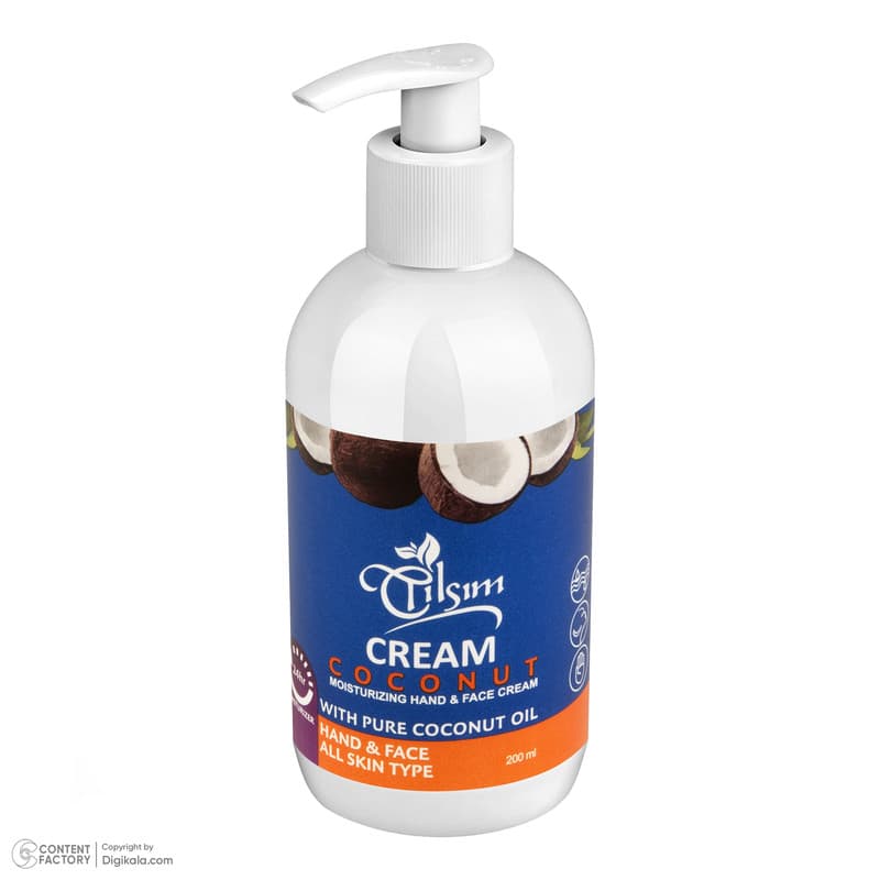 کرم مرطوب کننده دست و صورت تیلسیم مدل coconut oil مناسب انواع پوست حجم 200 میلی لیتر — تصویر ۲