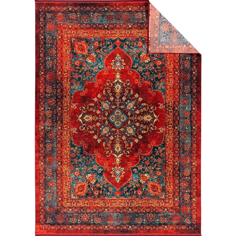 فرش ماشینی 1200 شانه محتشم زمینه قرمز حاشیه قرمز مدل 25TT0050 لاکی — تصویر ۳