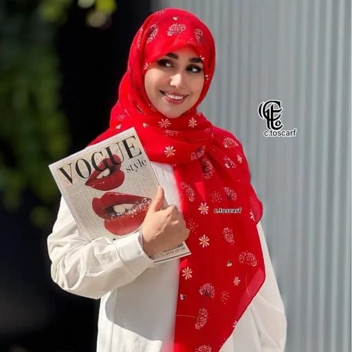 شال و روسری طرح قاصدک نخ کاستوم قواره 110 رنگ قرمز شاد