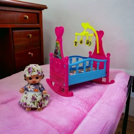 اسباب بازی گهواره با عروسک گهواره نی نی کوچولو با تشک پارچه ای گهواره با عروسک و تشک اسباب بازی دخترانه گهواره کودک دختر — تصویر ۲
