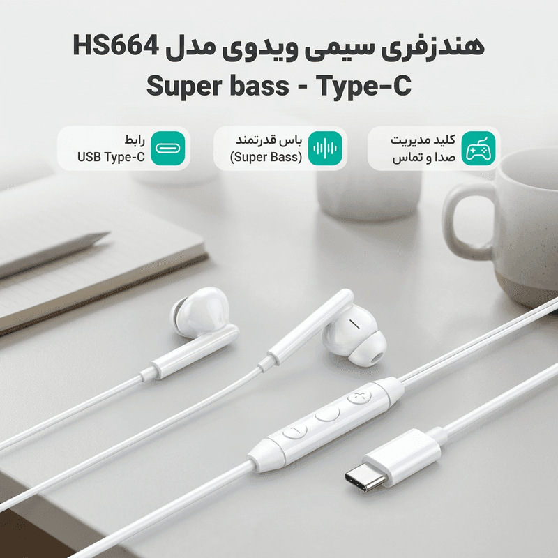 هندزفری ویدوی مدل HS664 Super bass - Type-C — تصویر ۵