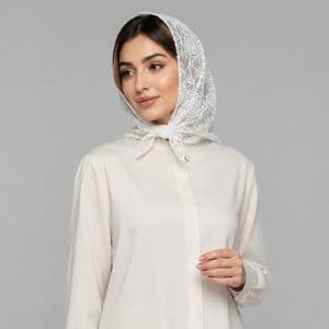 مینی اسکارف زنانه مدل سه گوش توری گل گلی برجسته