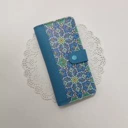 کیف پول زنانه چرمی طرح سنتی آبی با چرم مصنوعی فانتزی — تصویر ۳