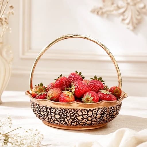 اجیل خوری مسی سبدی گل برجسته دست ساز قطر 19