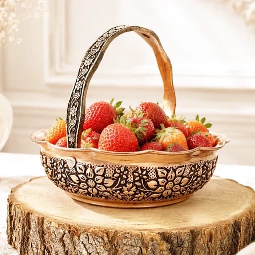 اجیل خوری دسته برنجی مسی سبدی گل برجسته دست ساز