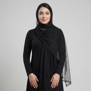 شال زنانه مدل توری خالخالی دور دانتل دار