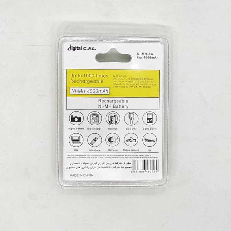 باتری قلمی و نیم قلمی قابل شارژ سی.اف.ال دیجیتال مدل 4000/1850mAh بسته 4 عددی — تصویر ۳