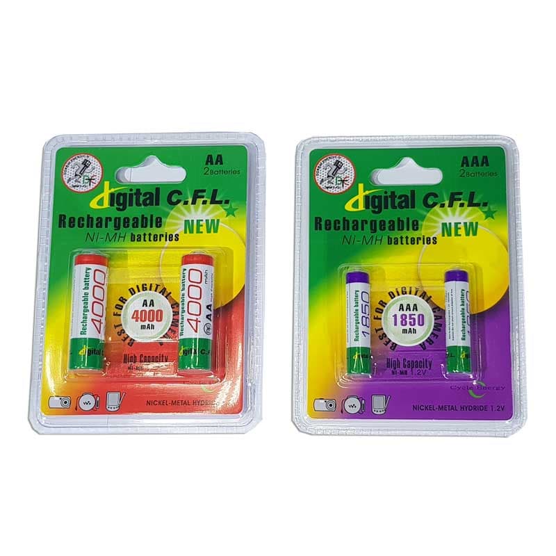 باتری قلمی و نیم قلمی قابل شارژ سی.اف.ال دیجیتال مدل 4000/1850mAh بسته 4 عددی — تصویر ۶