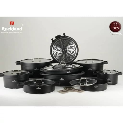 سرویس قابلمه راکلند تمیس سری جدید آلمانی درجه یک 21پارچه با تابه مرغ و ماهی(مشکی) پس کرایه — تصویر ۲