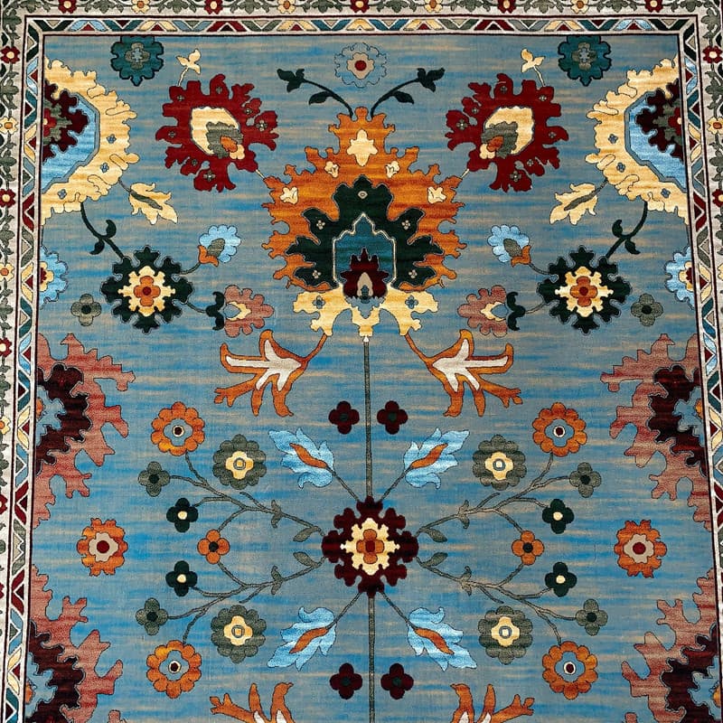 فرش ماشینی 700 شانه لک لک زمینه آبی حاشیه کرم مدل 2014 — تصویر ۵