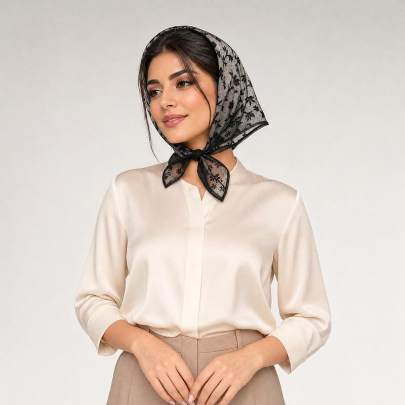 روسری زنانه مدل تور شاخه گل — تصویر ۵