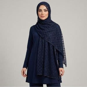 شال زنانه مدل توری گیپور زنجیری دور نوار دوزی مجلسی