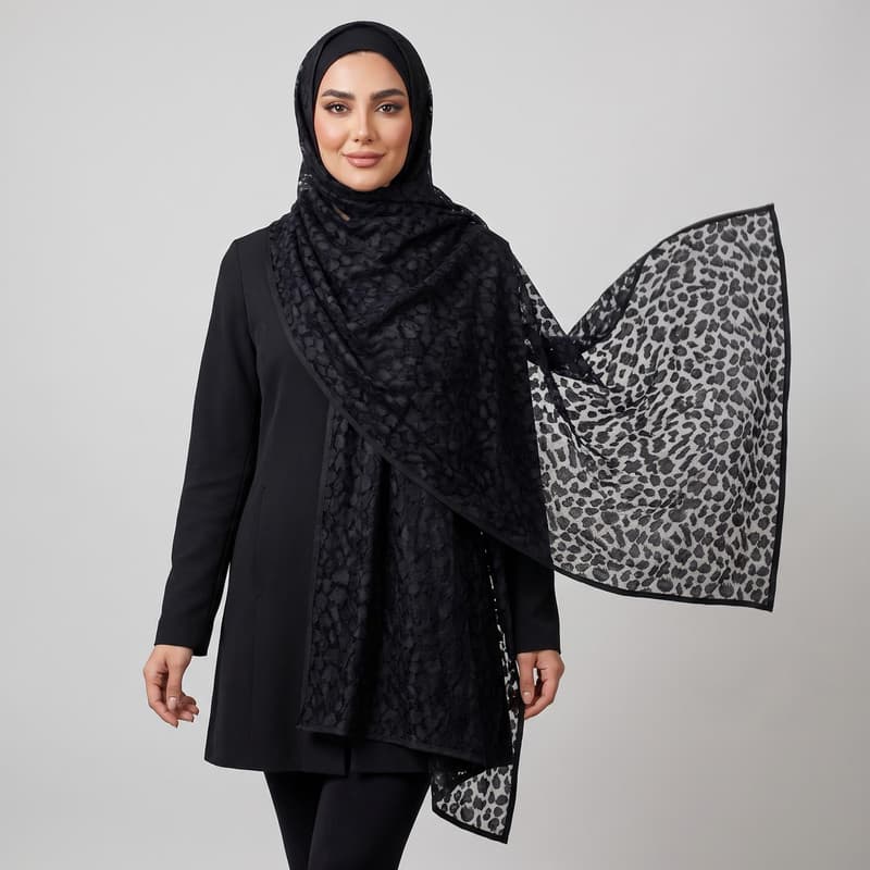 شال زنانه مدل توری پلنگی طرح برجسته نوار دوزی تابستانی — تصویر ۷