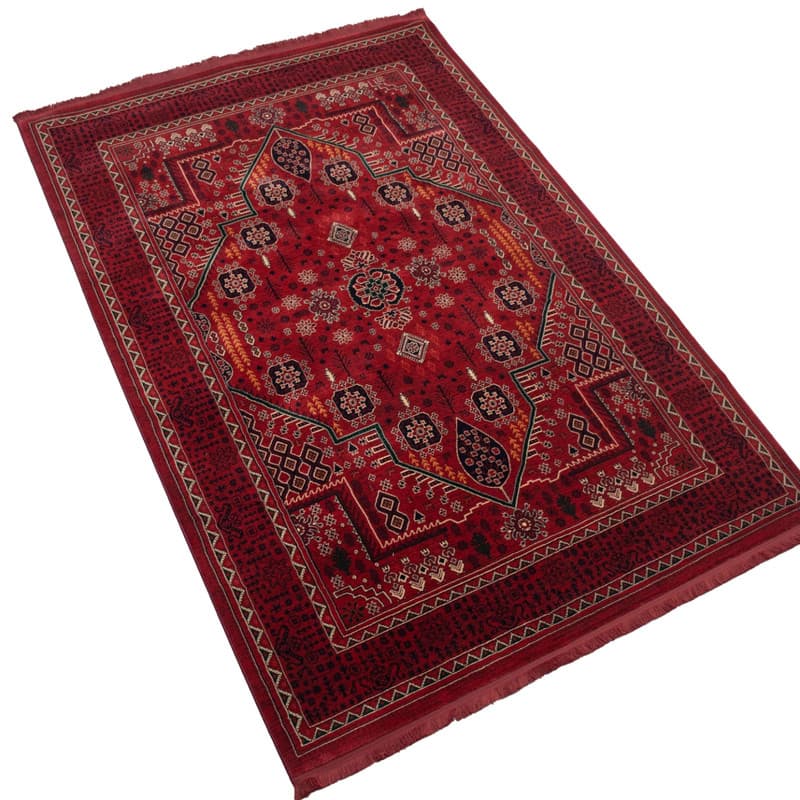 فرش ماشینی 700 شانه فرش بزرگمهر زمینه قرمز لاکی حاشیه لاکی مدل بلوچی کد 78163 — تصویر ۲