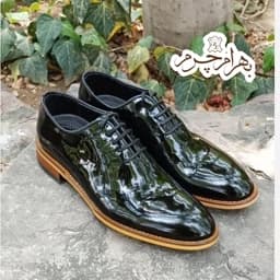 کفش مردانه مجلسی چرم طبیعی مدل جردن ورنی مشکی — تصویر ۳