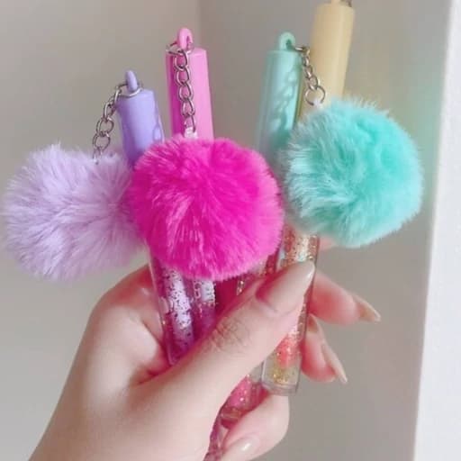برق لب حرارتی فانتزی کیوت گوگولی پینترستی پوم پوم دار ابرسان و مرطوب کننده لبها منگوله آویز پشمی — تصویر ۴